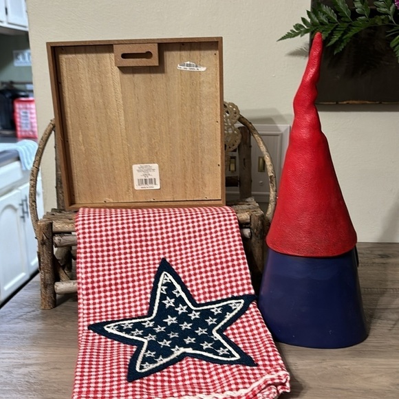NWT PATRIOTIC HOME SWEET HOME WOODEN SIGN, GNOME AND EMBROIDERED TOWEL BUNDLE - Picture 5 of 16